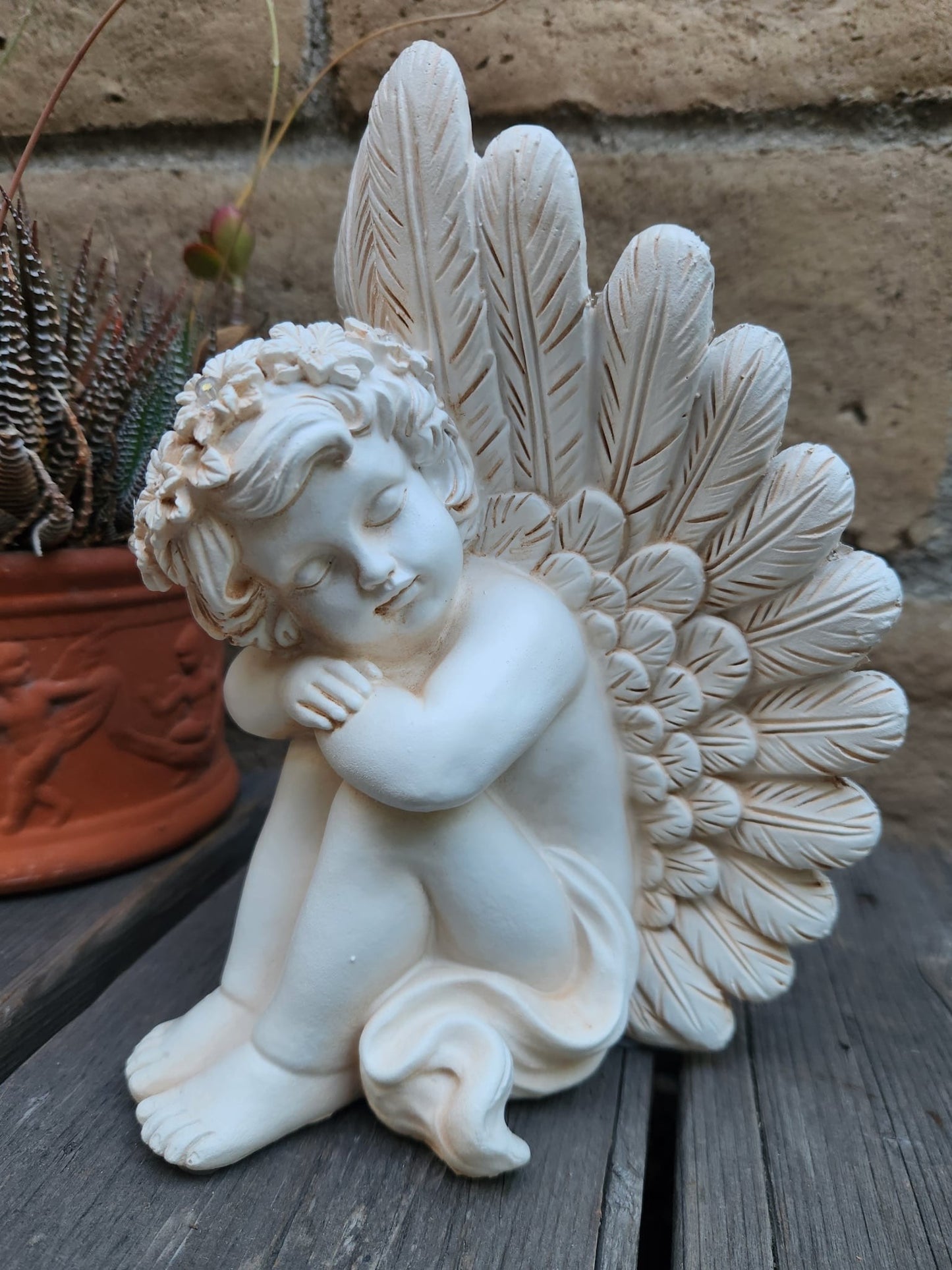 Napping Solar Garden Angel Statue