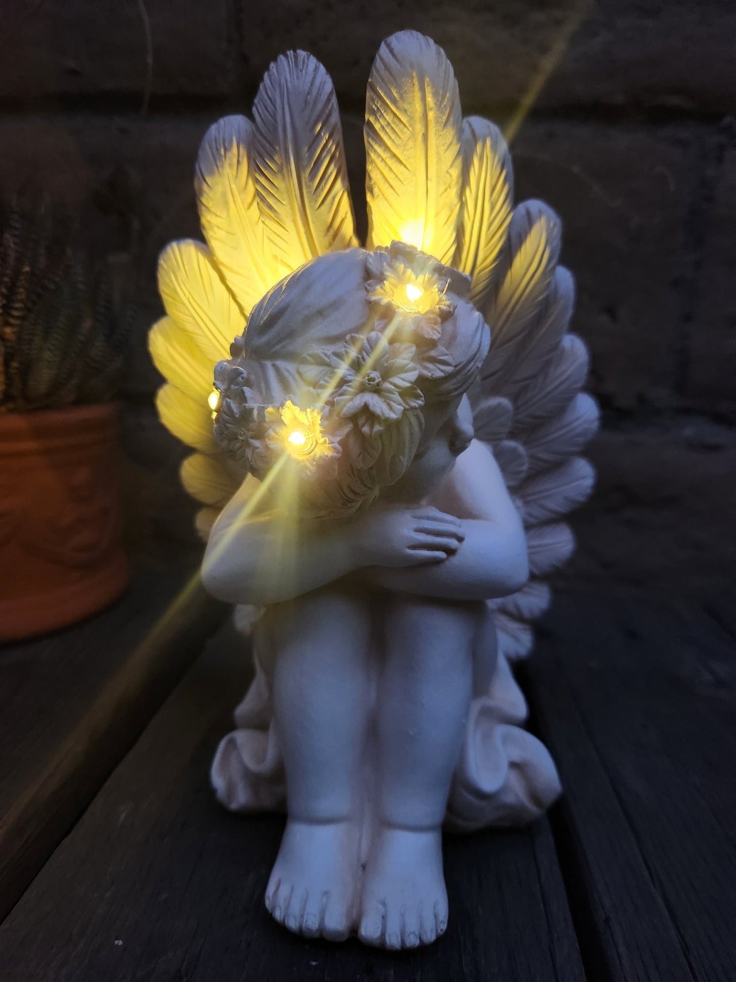 Napping Solar Garden Angel Statue