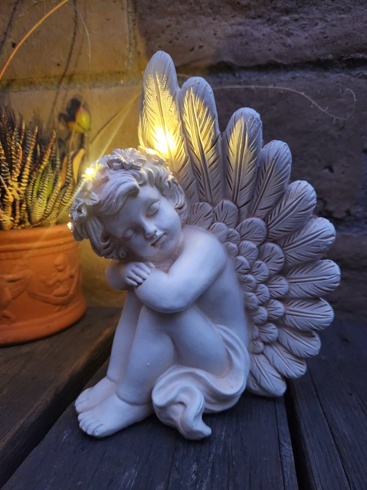 Napping Solar Garden Angel Statue